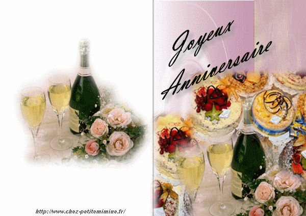 Carte anniversaire gateau champagne