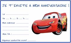 Carte anniversaire cars a imprimer gratuit