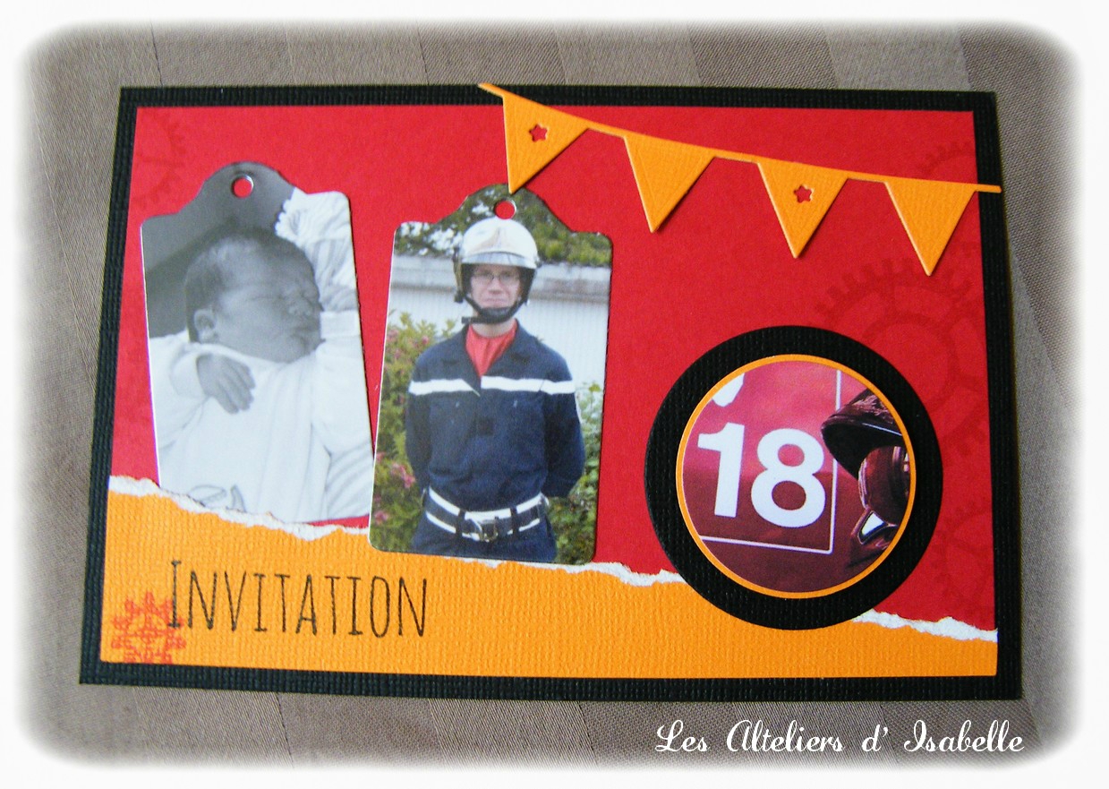Carte invitation anniversaire theme pompier