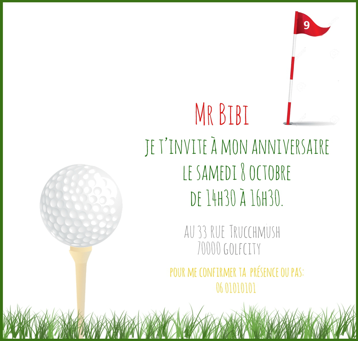 Carte anniversaire thème golf