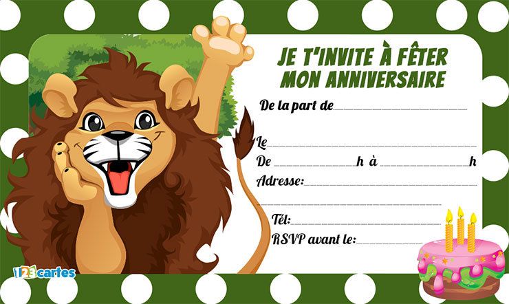 Carte invitation anniversaire animaux gratuite