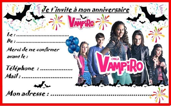 Carte d'invitation anniversaire gratuite chica vampiro