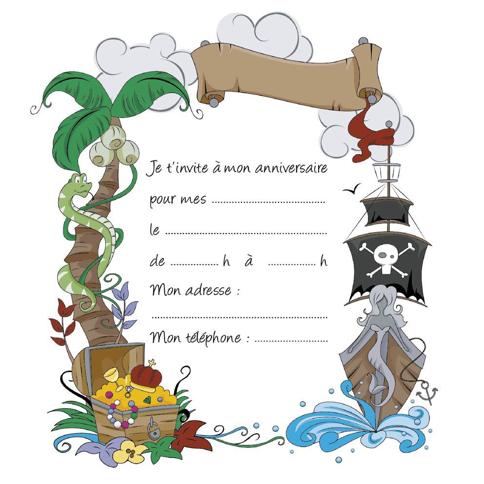 Carte invitation anniversaire pirates