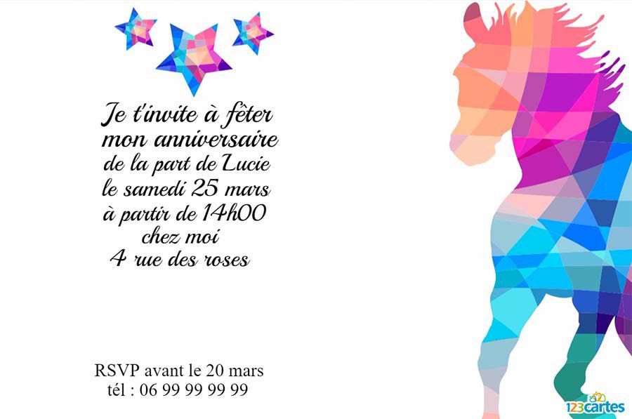 Carte invitation anniversaire gratuite à imprimer licorne