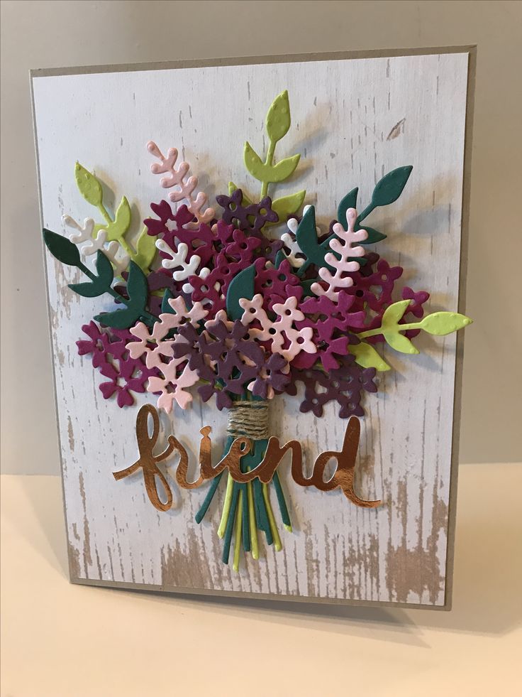 Carte anniversaire scrap bouquet de fleurs