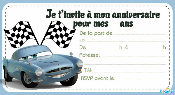 Carte d'invitation anniversaire garçon 5 ans cars