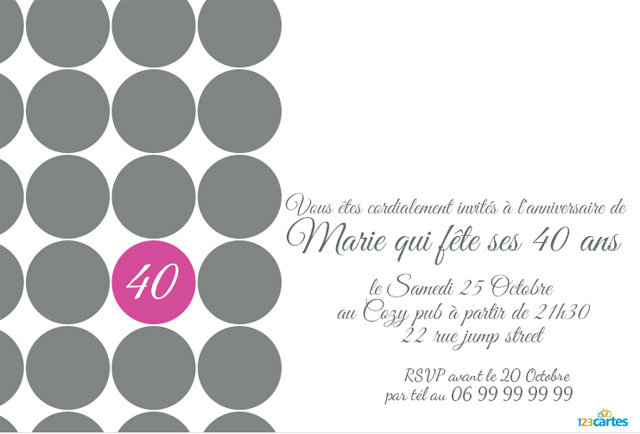 Carte invitation anniversaire gratuite 40 ans