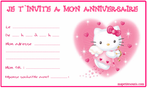 Carte invitation anniversaire gratuite à imprimer hello kitty