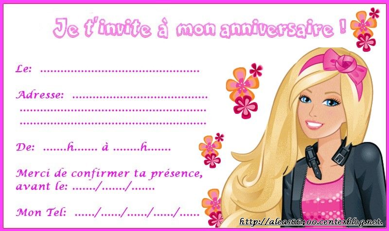 Carte Invitation Anniversaire Barbie Jlfavero