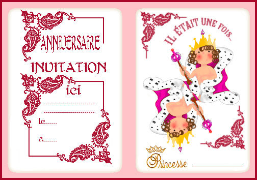 Carte d'invitation anniversaire princesse gratuite à imprimer
