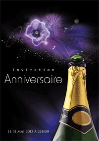Carte invitation anniversaire champagne