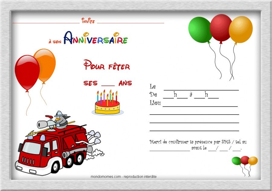 Carte anniversaire avec des pompiers