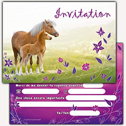 Carte d'invitation anniversaire fille cheval