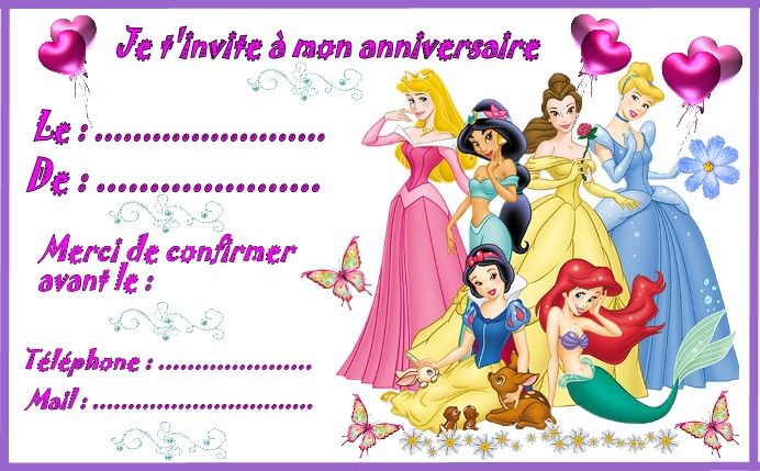 Carte invitation anniversaire enfant princesse