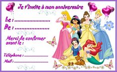 Carte invitation anniversaire fille 5 ans princesse