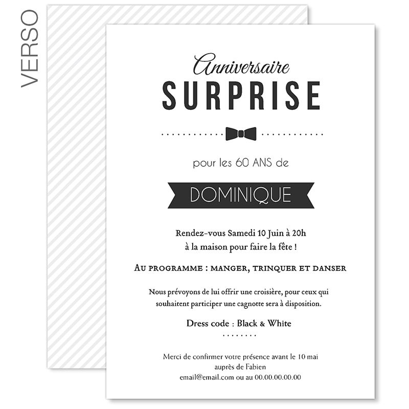 Texte carte invitation anniversaire surprise