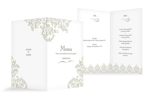 Carte menu pour anniversaire mariage