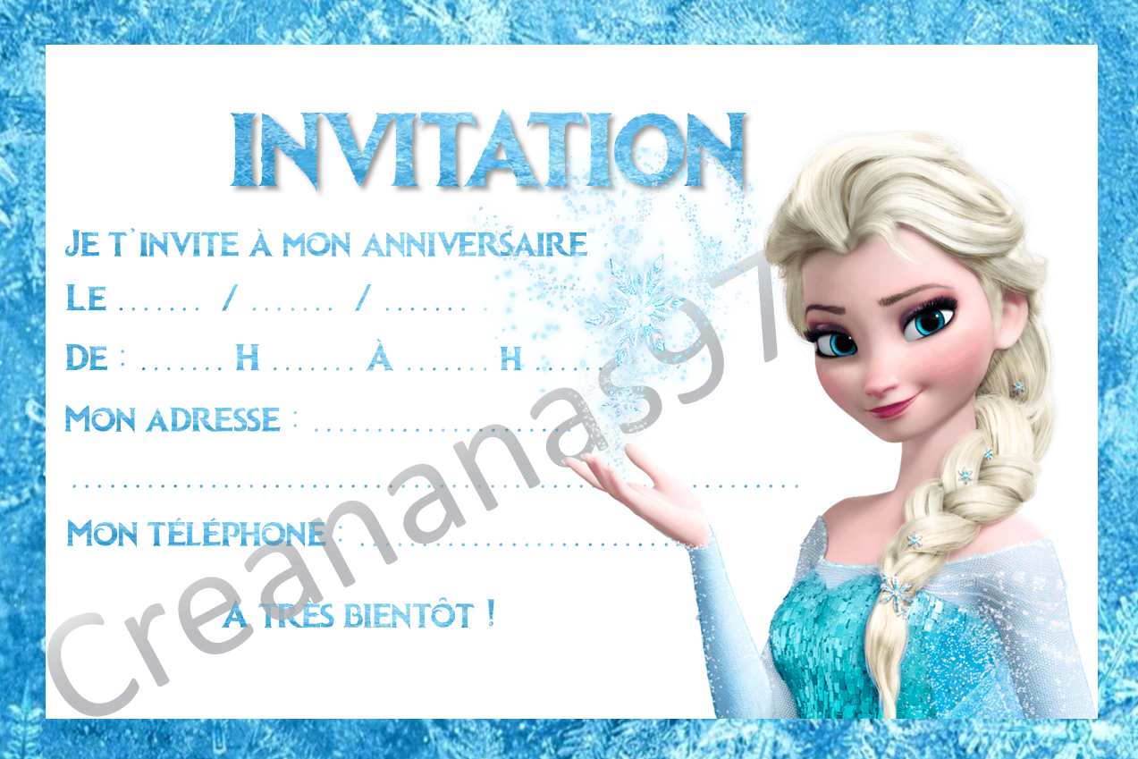 Carte invitation reine des neiges anniversaire