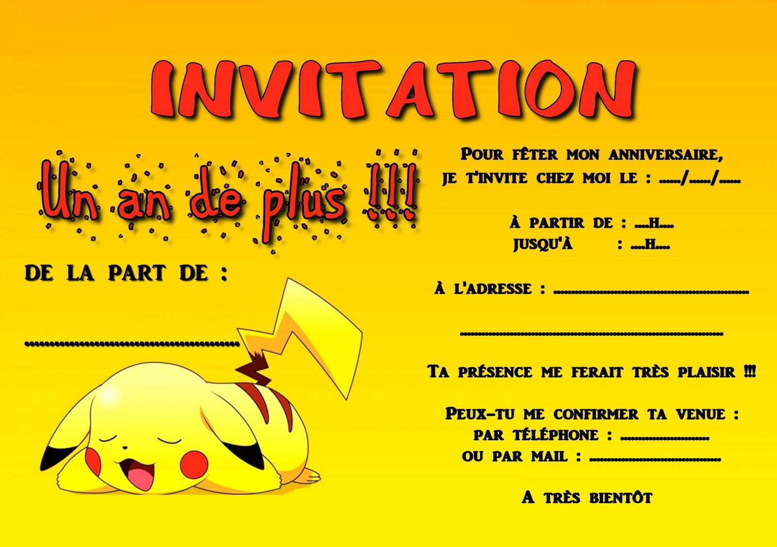 Carte d invitation d anniversaire pokemon