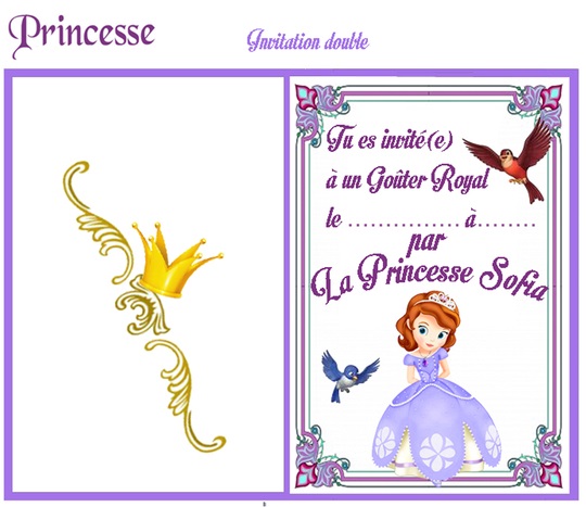 Carte invitation anniversaire princesse sofia gratuite