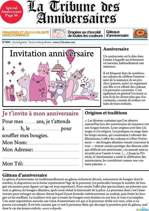 Carte invitation anniversaire journal
