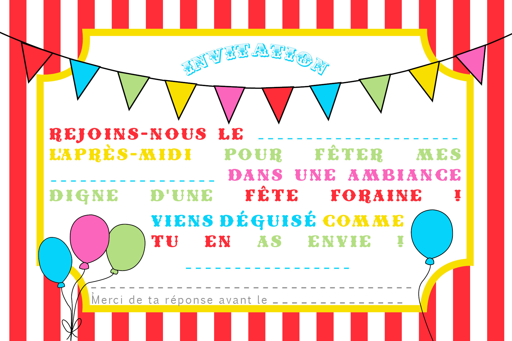 Carte invitation anniversaire cirque gratuite à imprimer