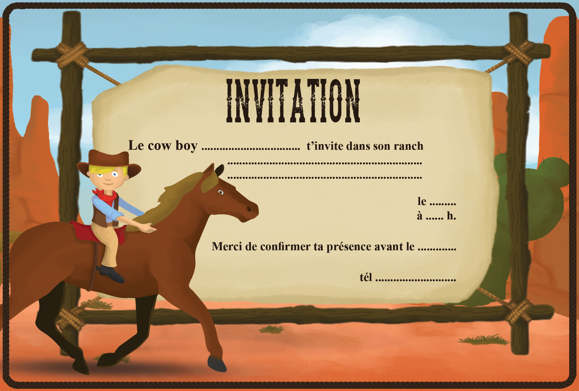 Carte invitation anniversaire western
