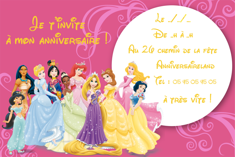 Carte invitation anniversaire gratuite princesse