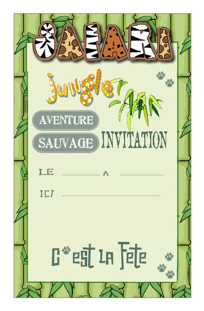 Carte invitation anniversaire safari
