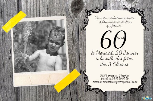 Jolie carte invitation anniversaire 60 ans