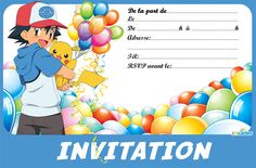 Carte invitation anniversaire pikachu