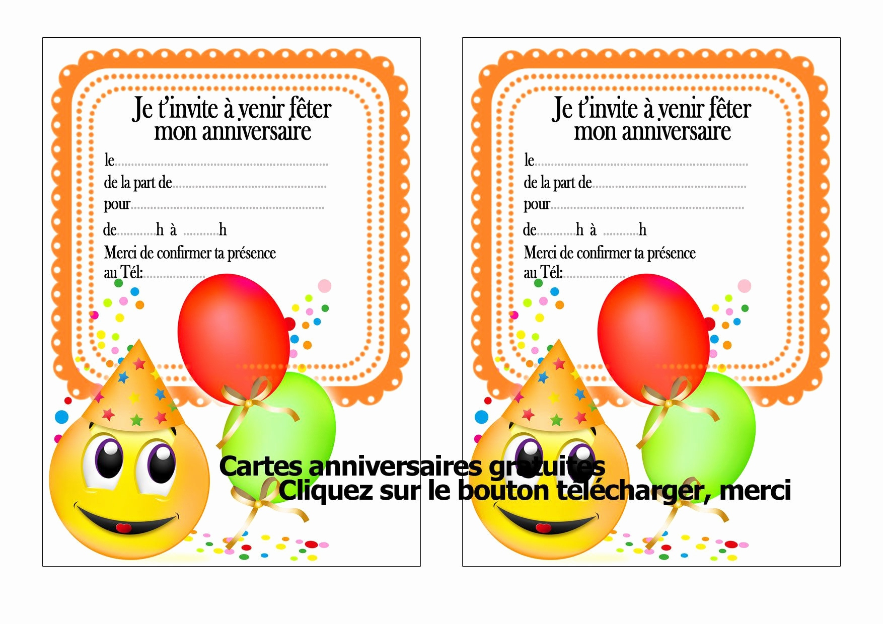 Carte d'invitation anniversaire gratuite à imprimer minion