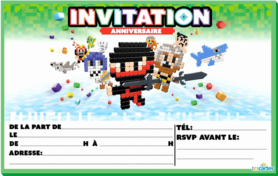 Carte invitation anniversaire garcon laser game