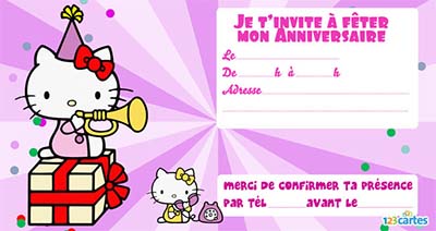Carte d'invitation anniversaire gratuite hello kitty