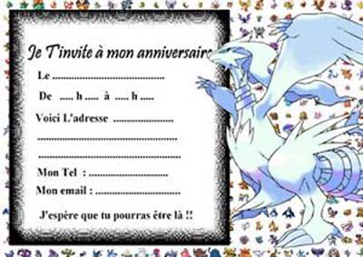 Carte invitation anniversaire pokémon