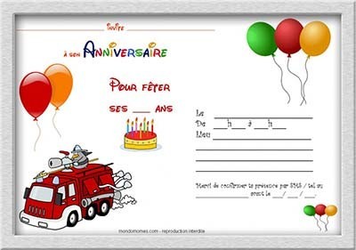 Carte d'invitation anniversaire à imprimer gratuite garçon