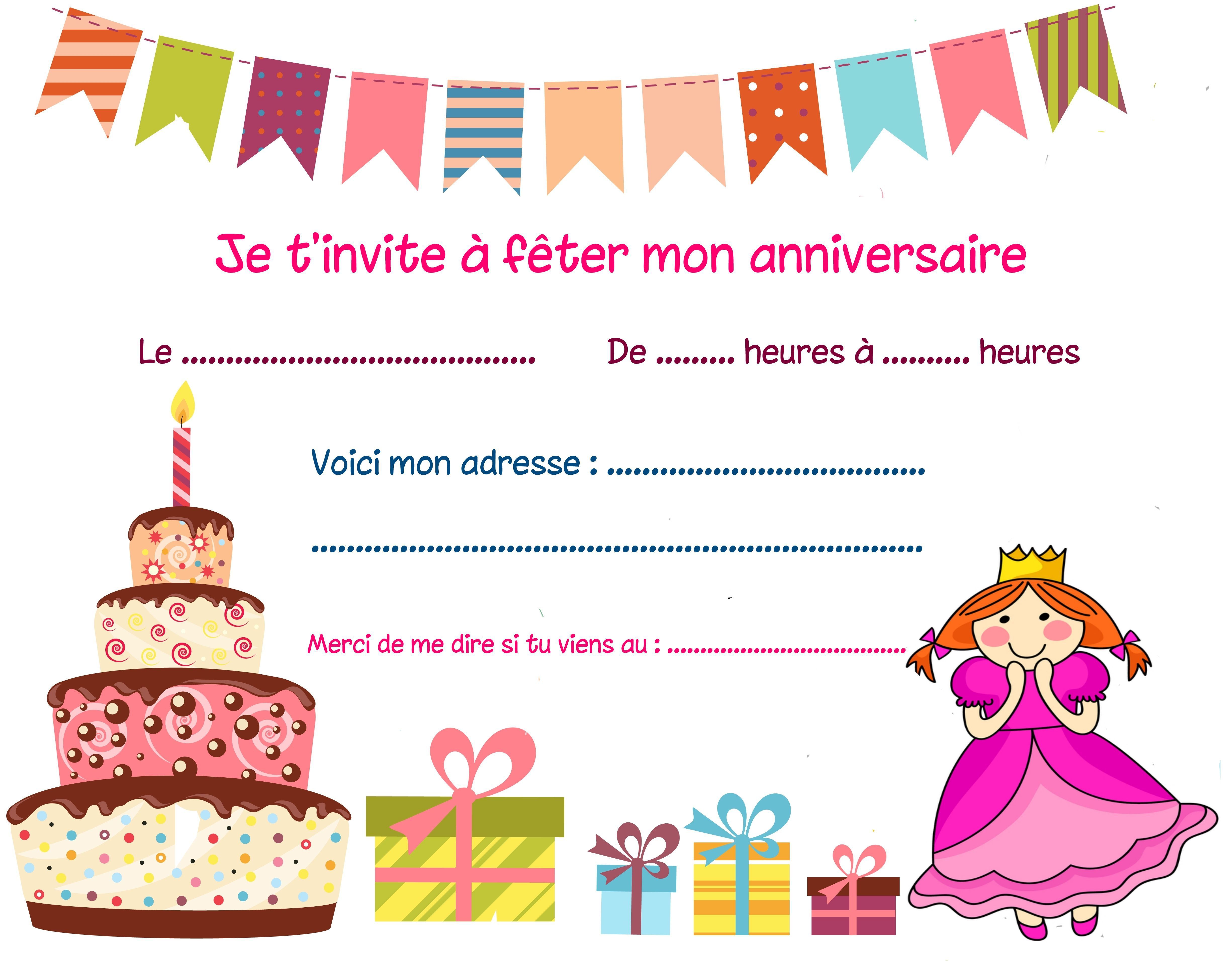 Carte d'invitation anniversaire pour fille gratuite à imprimer