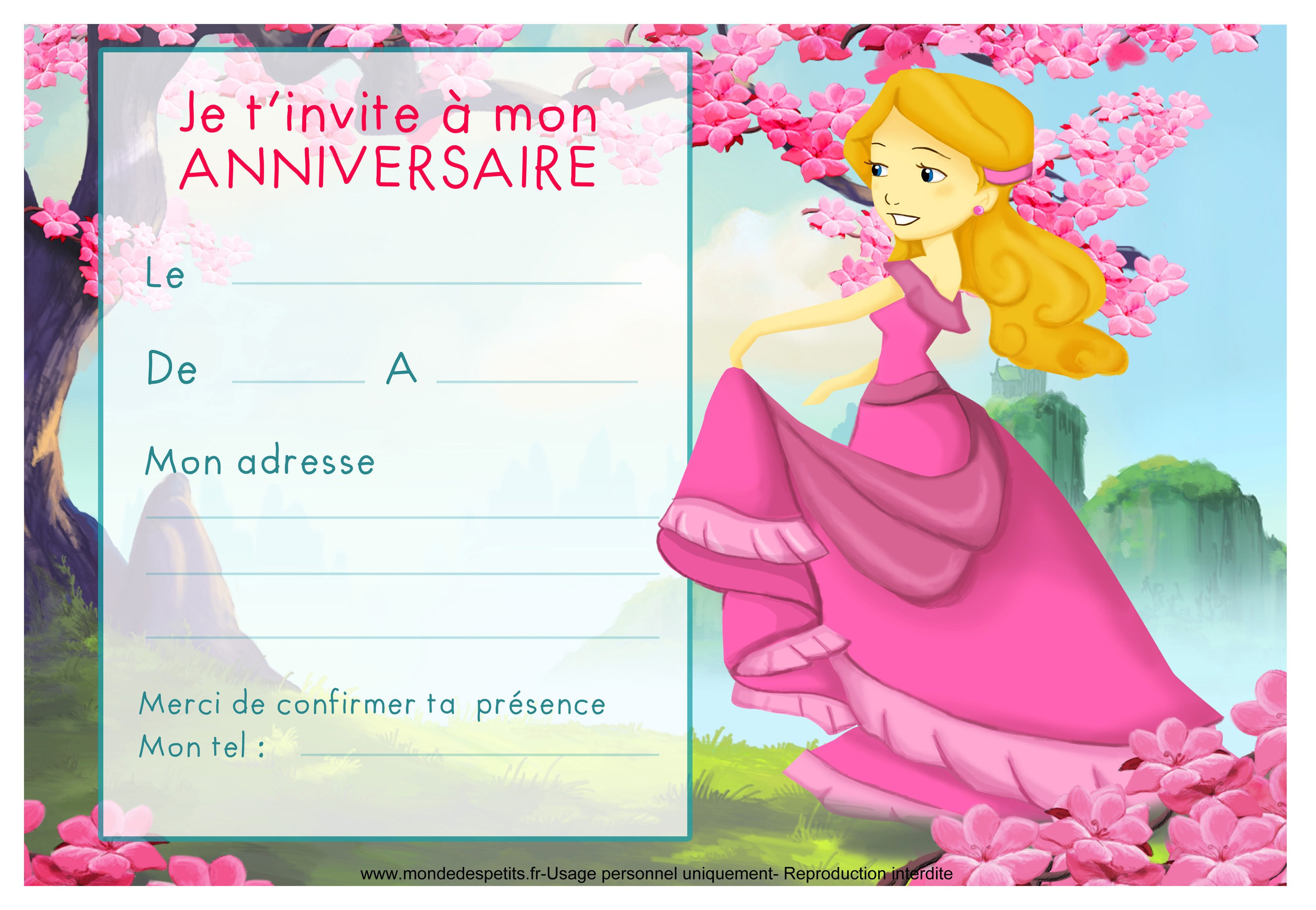 Carte d'invitation gratuite pour anniversaire fille