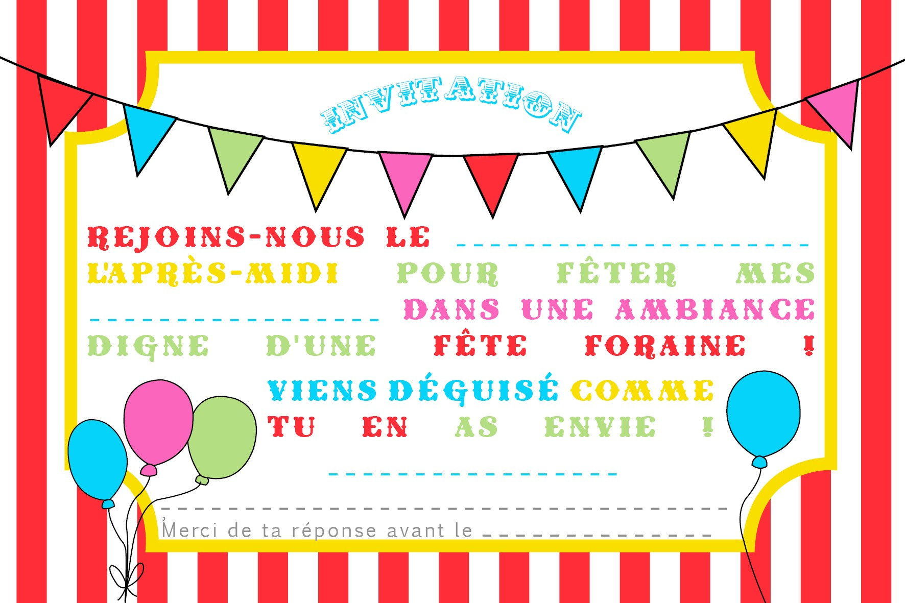 Carte d'invitation anniversaire cirque