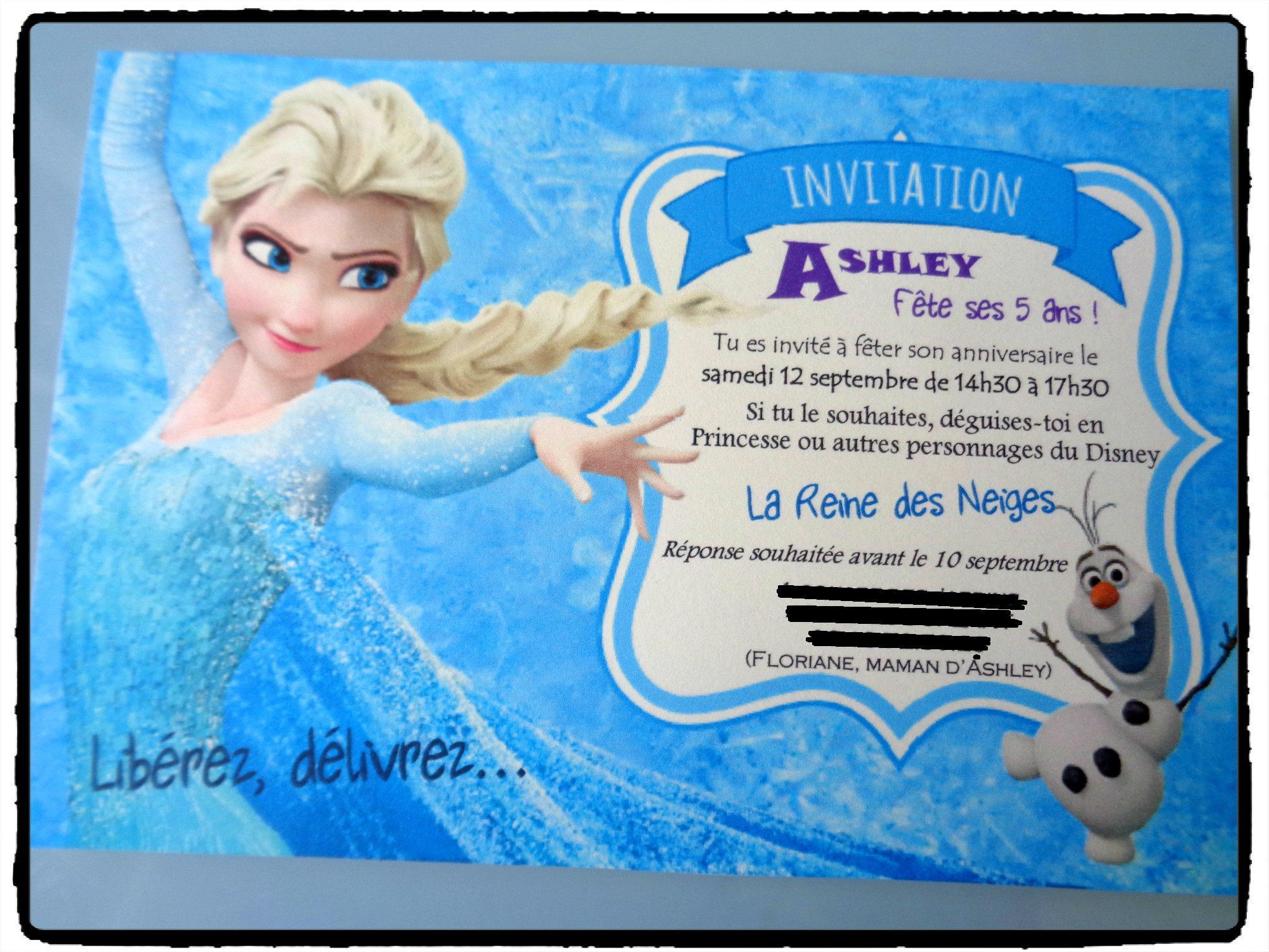 Carte d invitation anniversaire fille gratuite reine des neiges