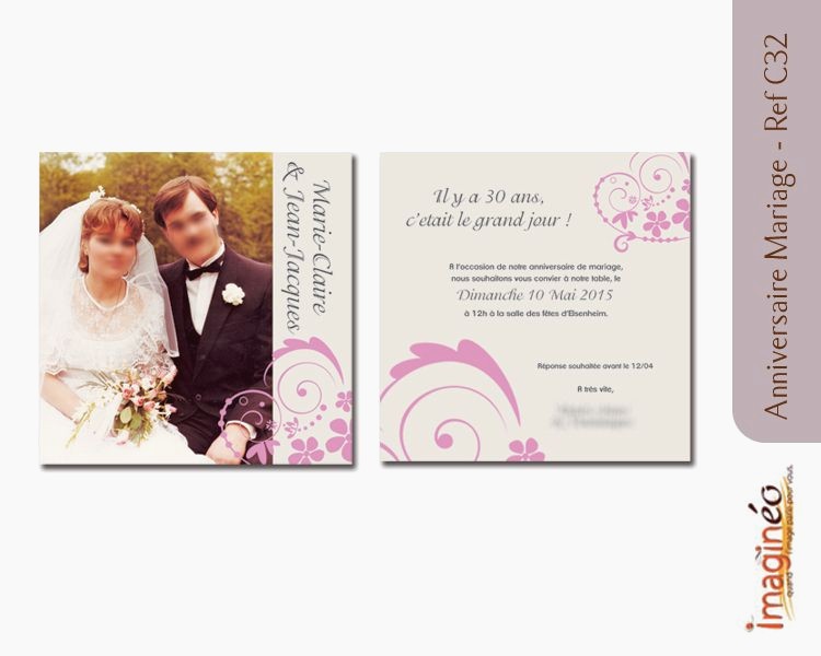Carte invitation anniversaire 40 ans mariage