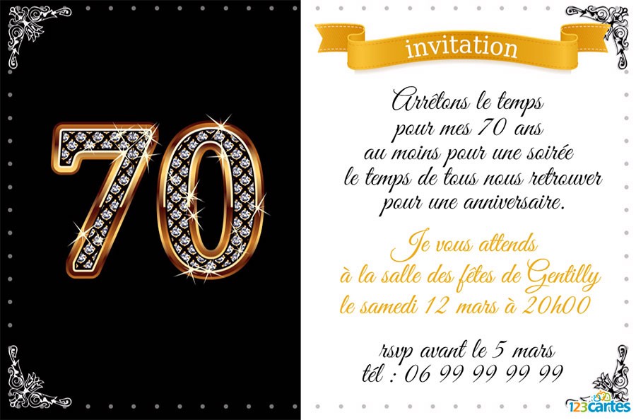 Carte invitation anniversaire 70 ans à imprimer