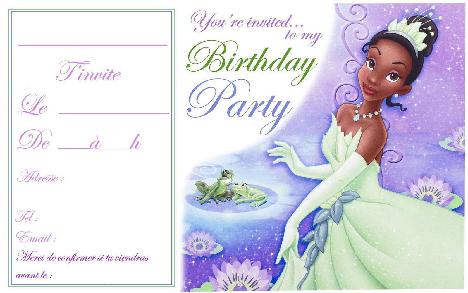 Carte d'invitation anniversaire fille princesse