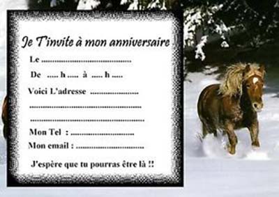 Carte d'invitation anniversaire gratuite à imprimer avec cheval
