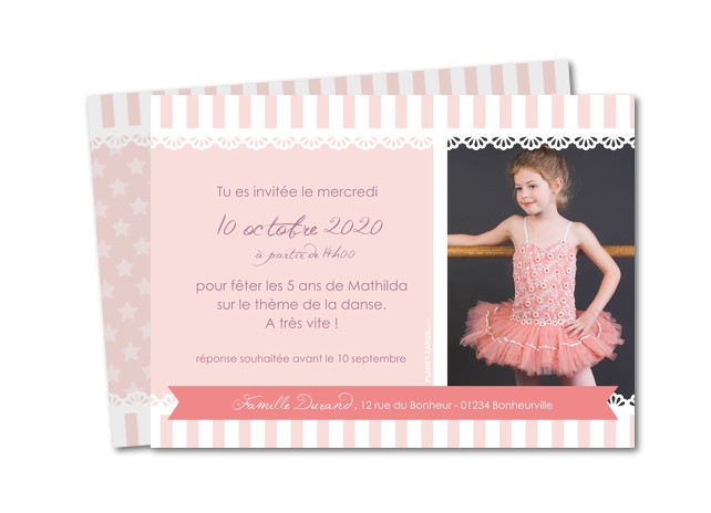 Carte invitation anniversaire fille danseuse