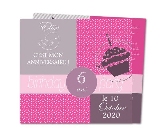 Carte invitation anniversaire cupcake