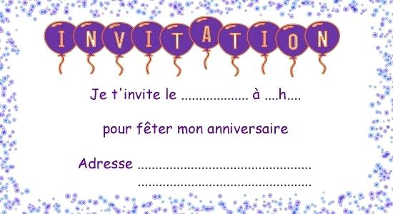 Imprimer carte invitation anniversaire fille gratuite