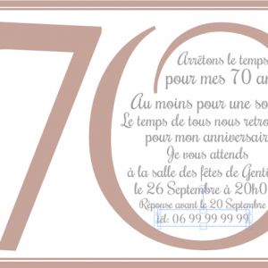 Carte anniversaire invitation 70 ans
