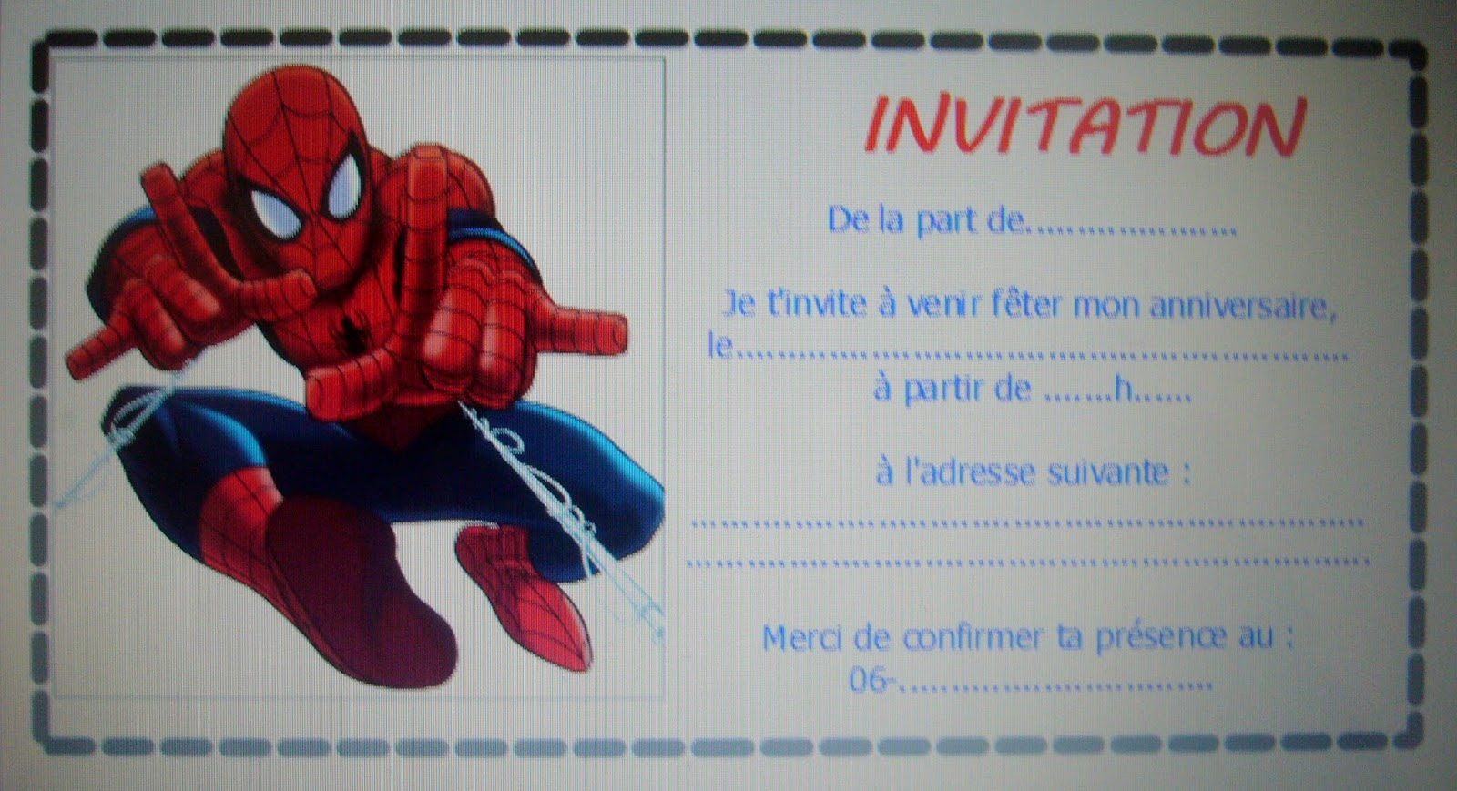 Carte invitation anniversaire spiderman gratuite
