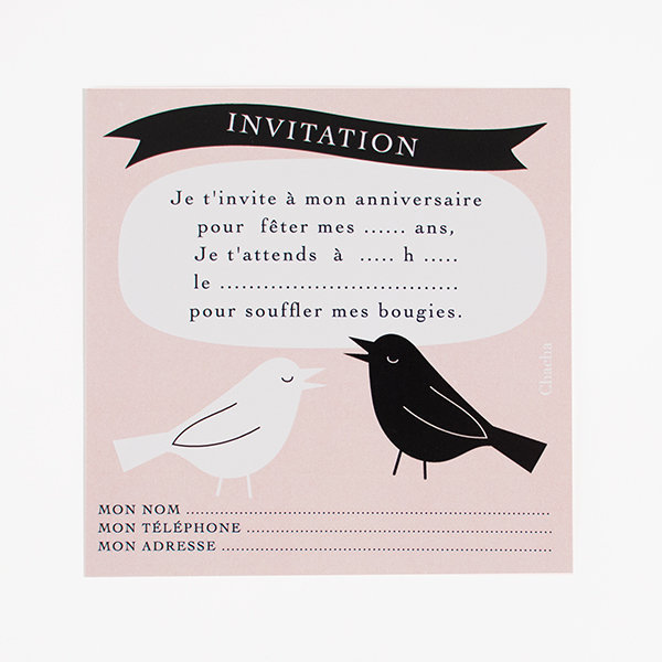 Carte invitation anniversaire oiseaux